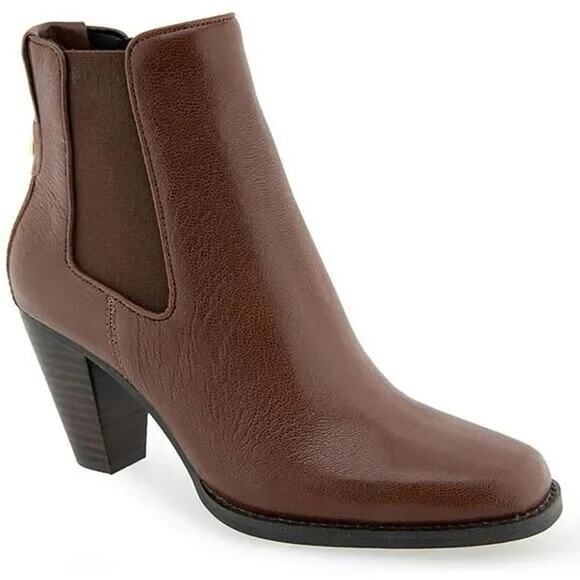 AEROSOLES LIDO NEW $175 Brown Leather Heeled Ankle Boots Womem's 10M - Picture 1 of 12